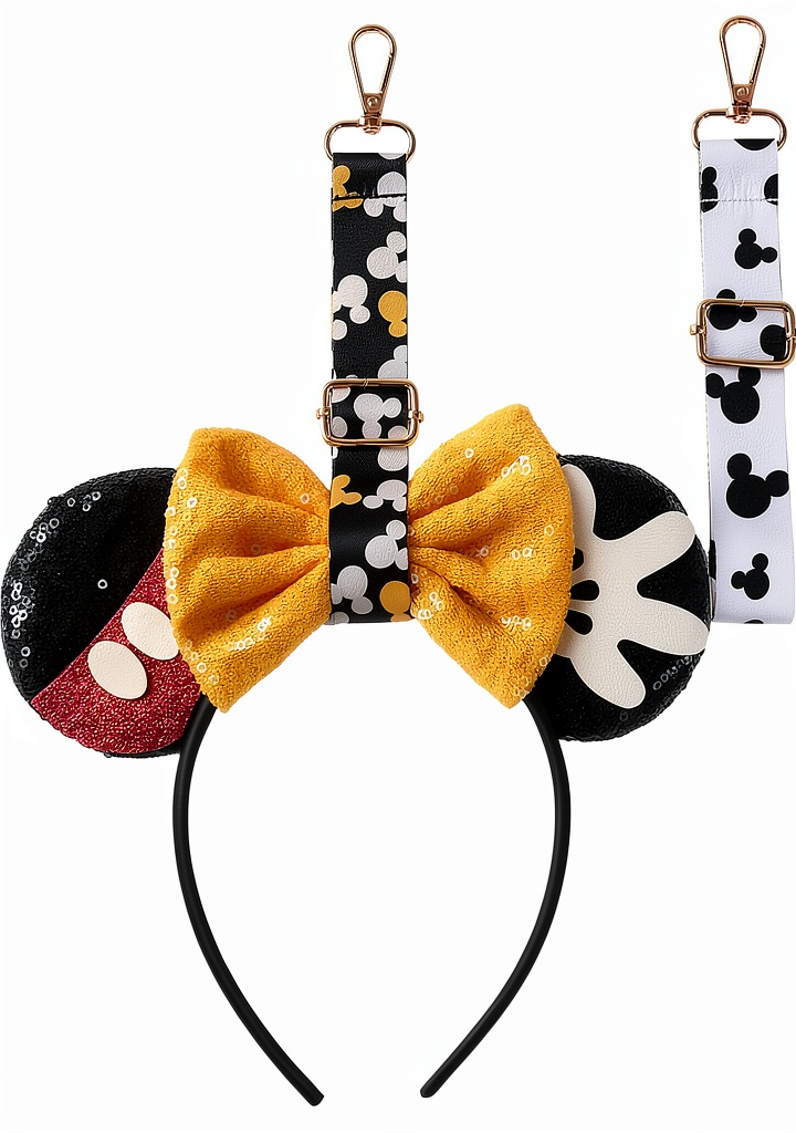 Pavo Mouse Ear Holder attached to a backpack with headband secured