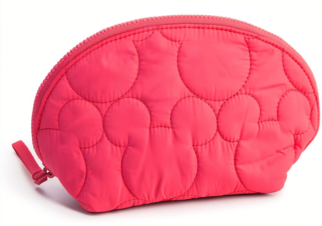 Vera Bradley cosmetic bag in Beetroot Pink color on a vanity table